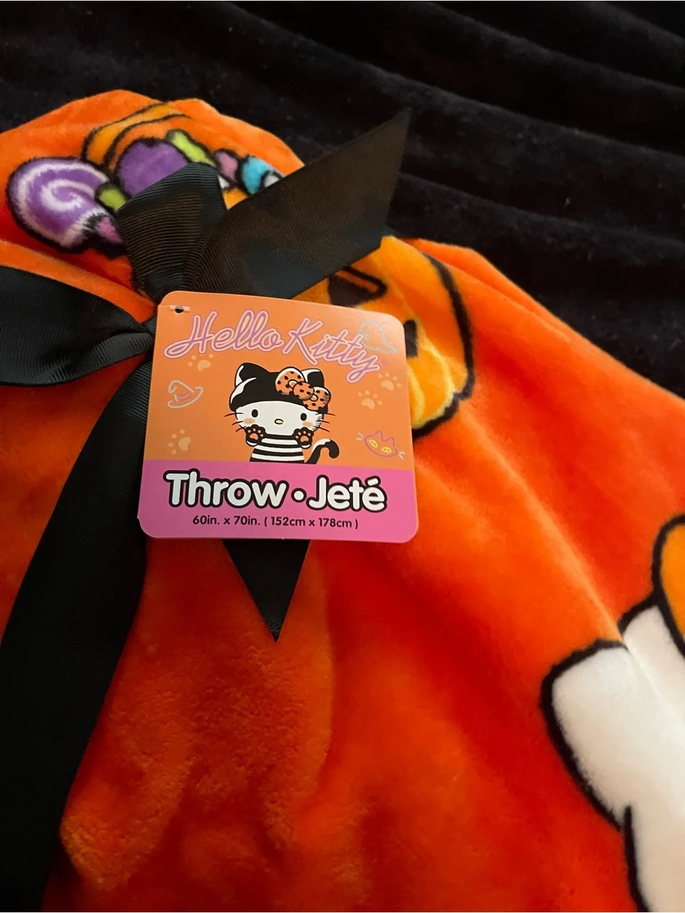 Hello Kitty Orange Halloween Throw Blanket